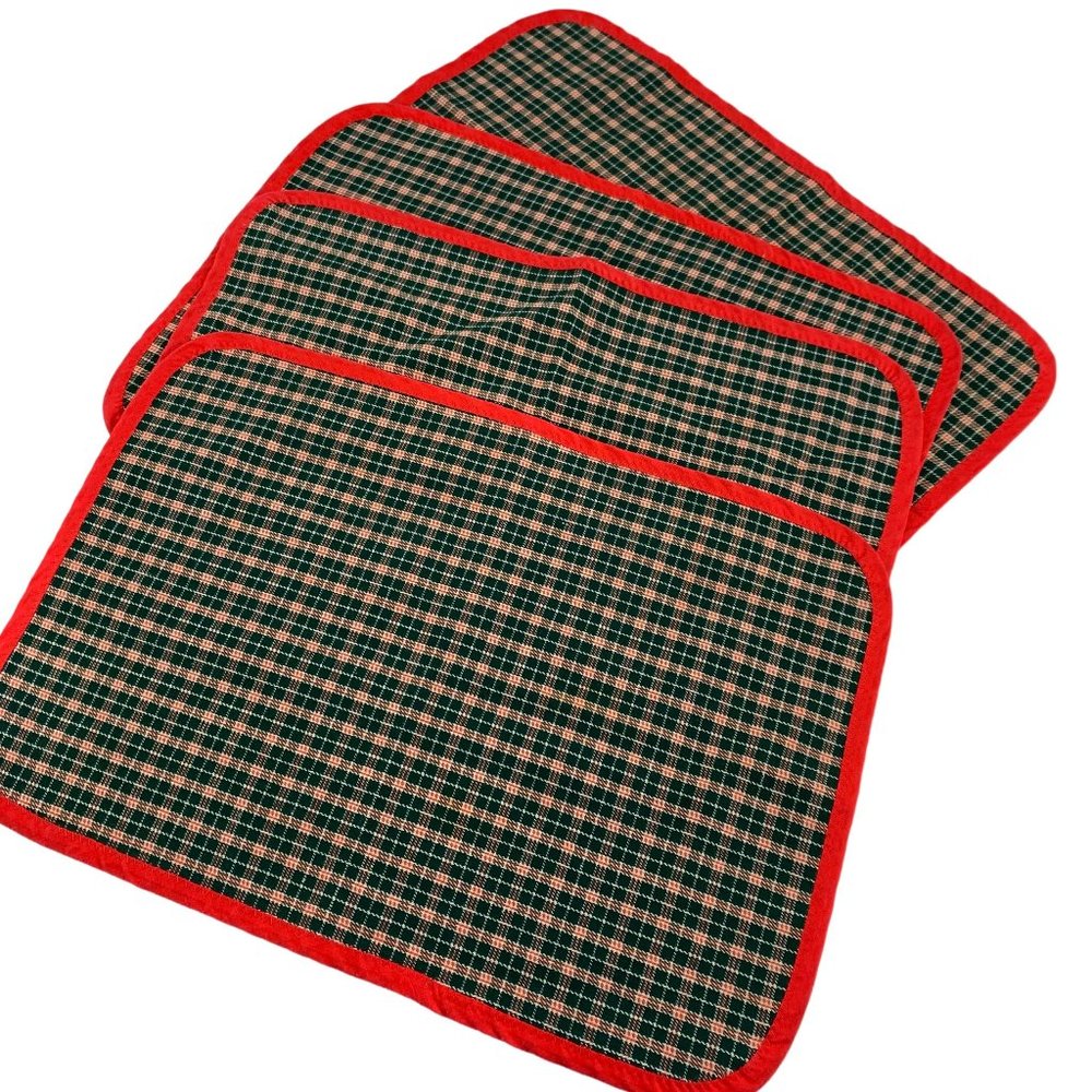 4 Plaid Christmas Colors Reversible Placemats Fabric Red Green 18"X12" Homemade